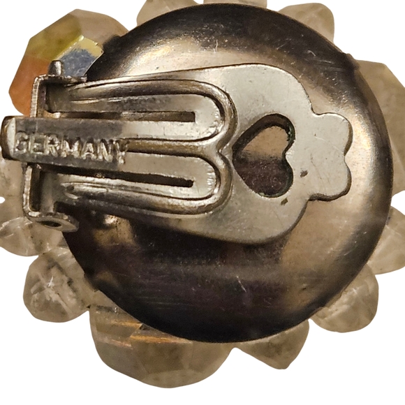 Vintage 1950s Germany AB Crystal Beaded Cluster Clip on Earrings - Picture 3 of 4